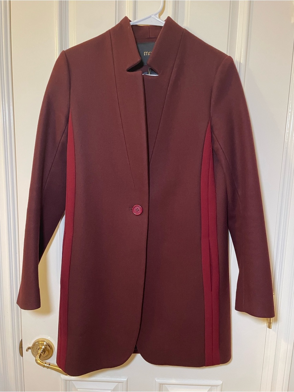 Maje Women's Burgundy Coat with Red Side Panels